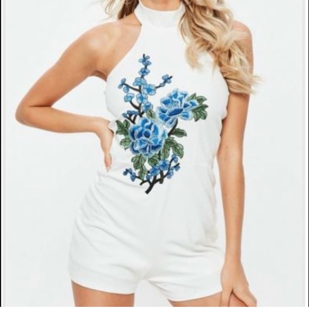 Floral Embroidered White Halter Top